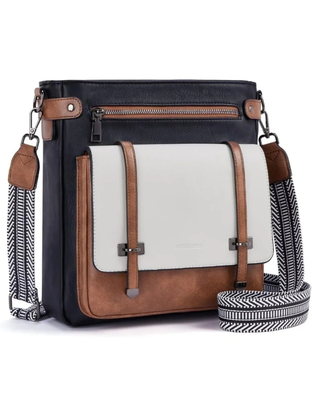 Stylish Multi-Pocket Vegan Leather Crossbody Bag for Women, Adjustable Strap